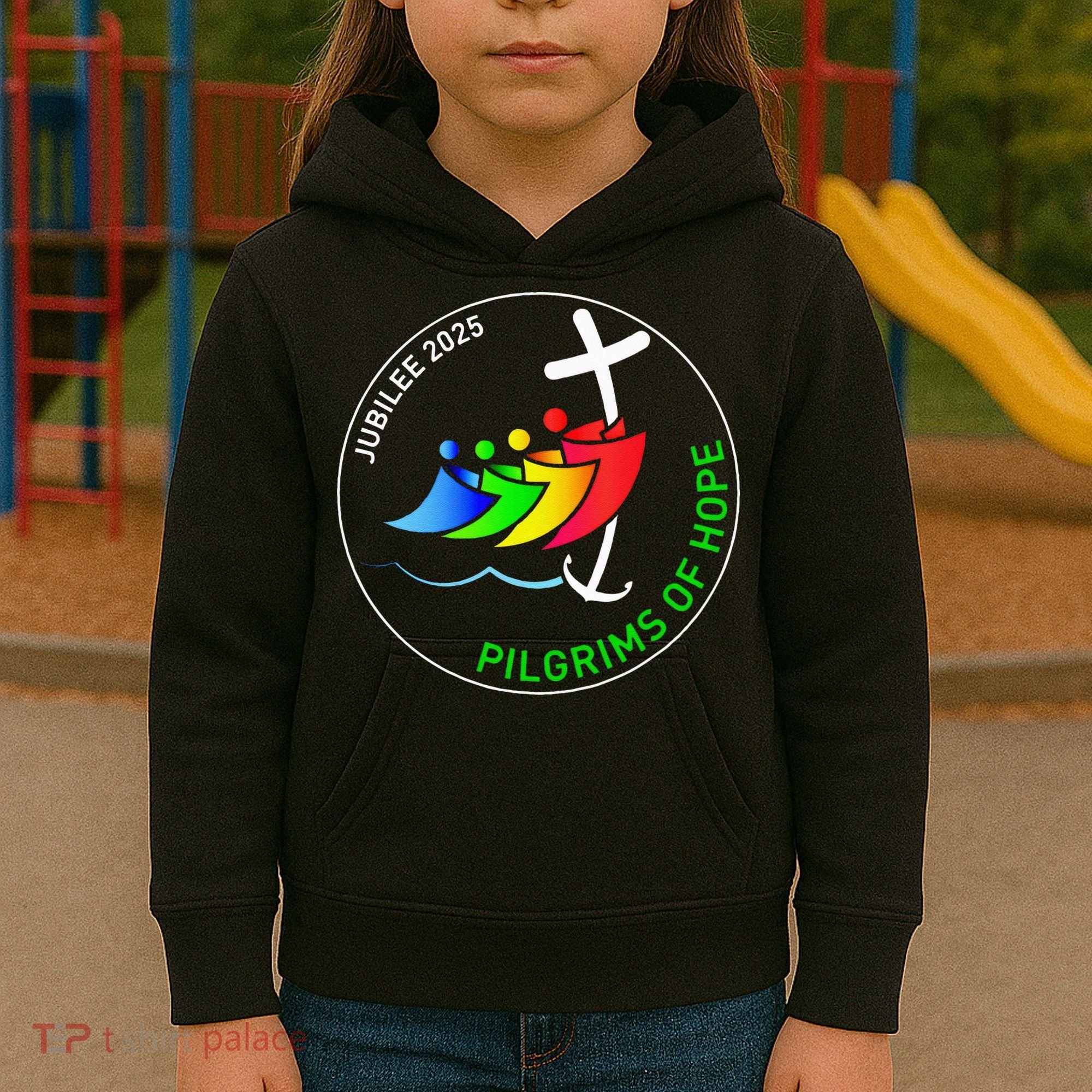 Catholic Jubilee 2025 Stained Glass Pilgrims Of Hope Kids Hoodie