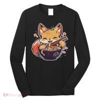 Cute Japanese Anime Kawaii Fox Eating Ramen Ns Long Sleeve Shirt thumb 0