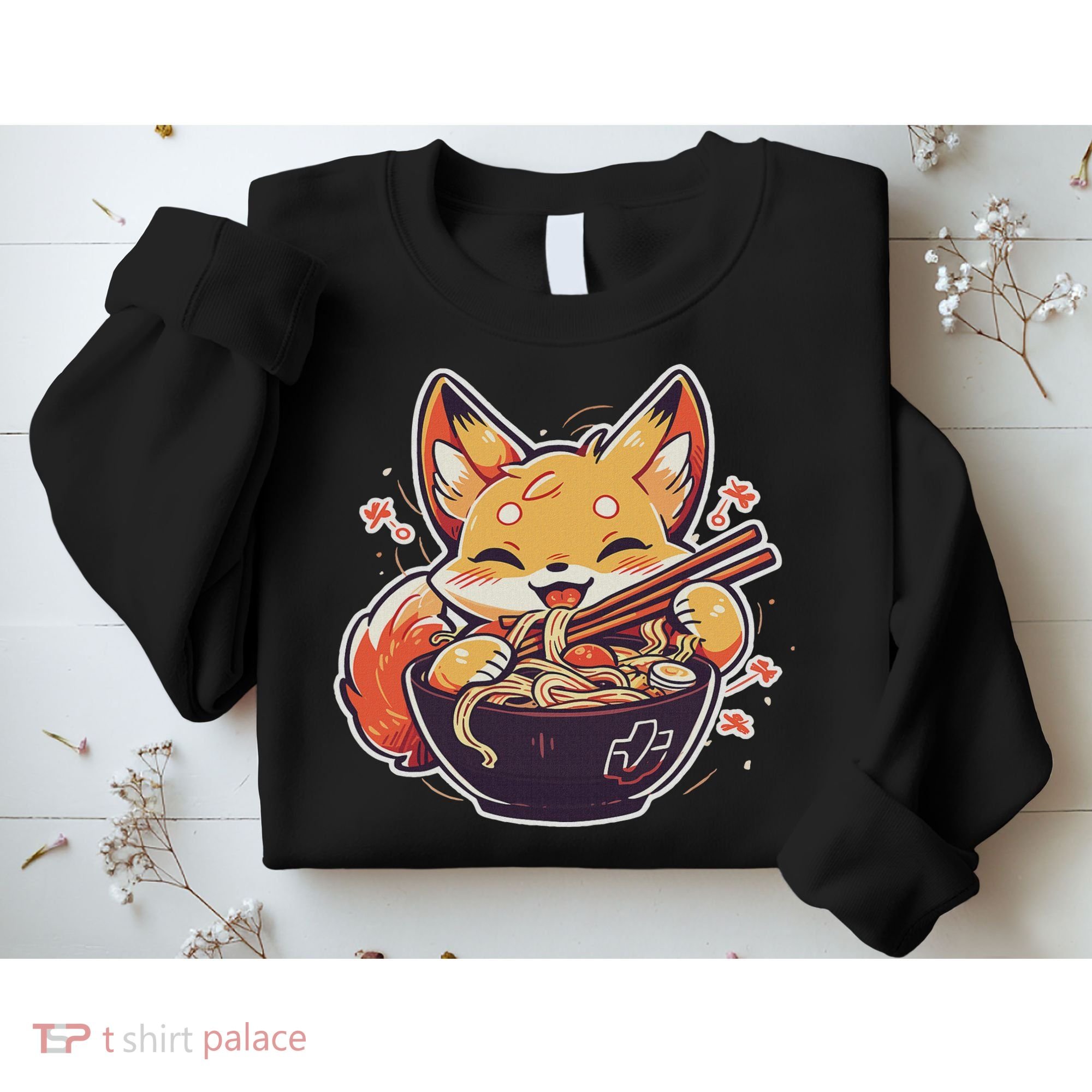 Cute Japanese Anime Kawaii Fox Eating Ramen Ns Sweatshirt