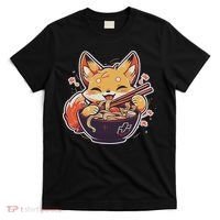 Cute Japanese Anime Kawaii Fox Eating Ramen Ns T-Shirt thumb 0
