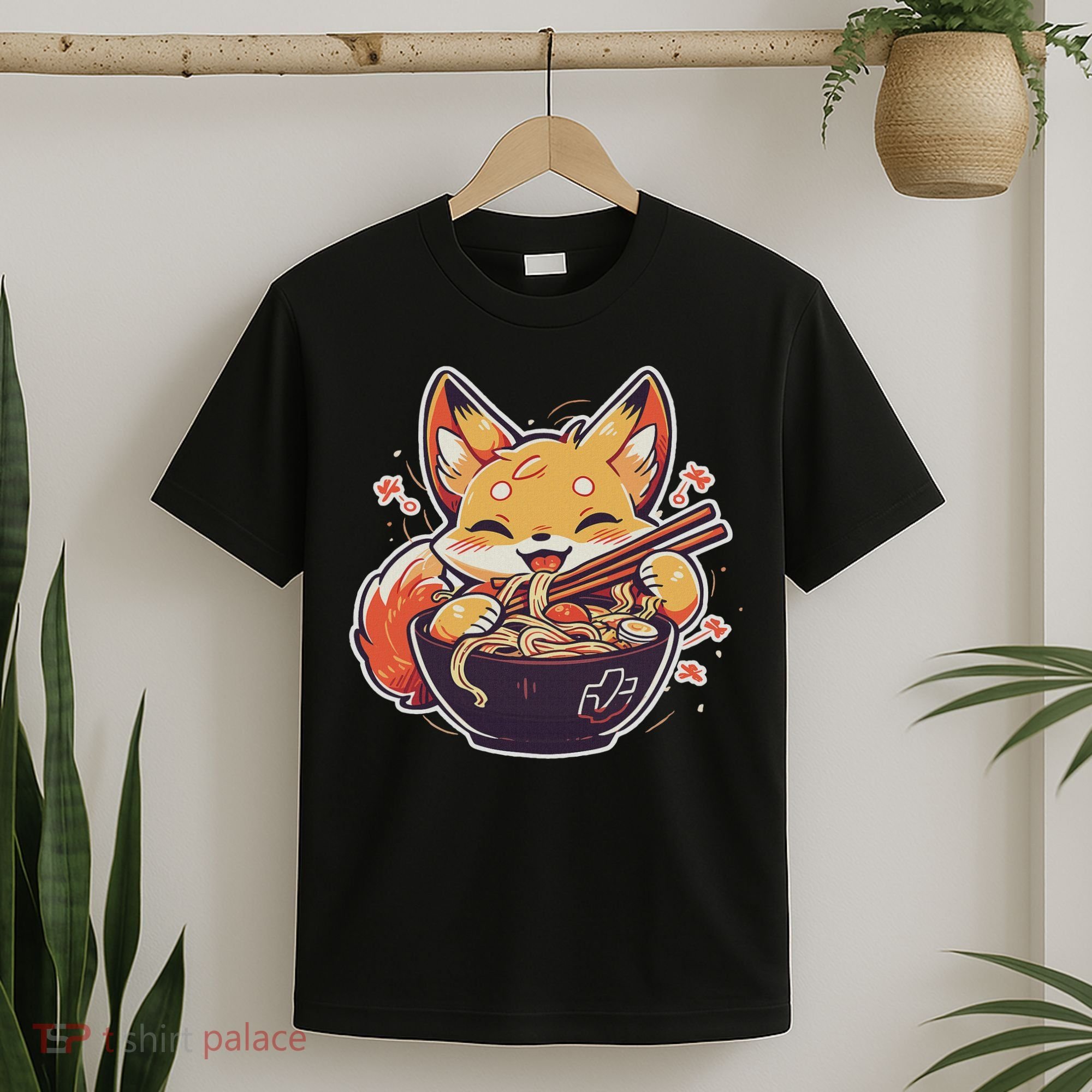 Cute Japanese Anime Kawaii Fox Eating Ramen Ns T-Shirt