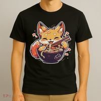 Cute Japanese Anime Kawaii Fox Eating Ramen Ns T-Shirt thumb 3