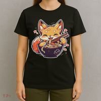 Cute Japanese Anime Kawaii Fox Eating Ramen Ns T-Shirt thumb 4