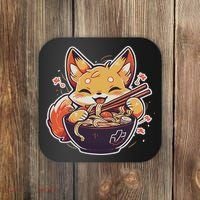 Cute Japanese Anime Kawaii Fox Eating Ramen Ns Coaster thumb 0
