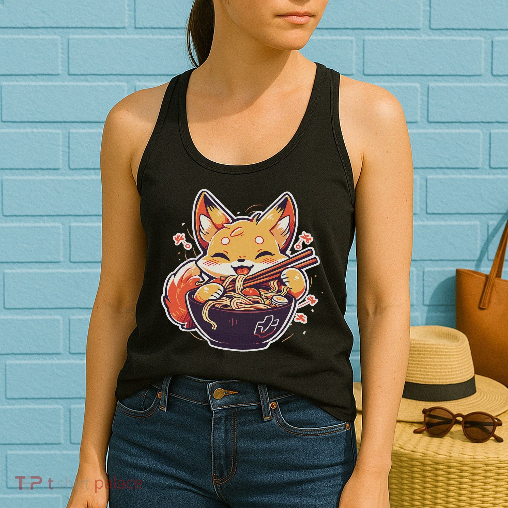 Cute Japanese Anime Kawaii Fox Eating Ramen Ns Women's Tank Top