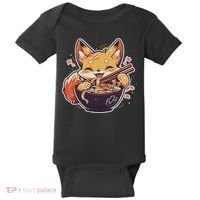 Cute Japanese Anime Kawaii Fox Eating Ramen Ns Baby Bodysuit thumb 0