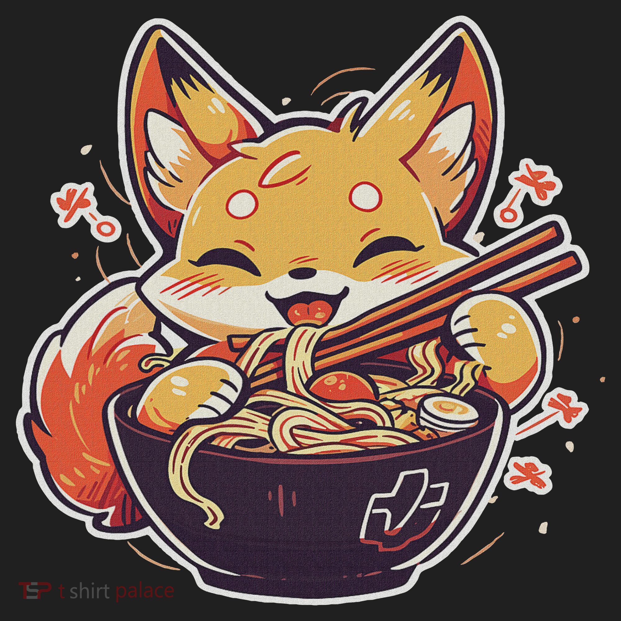 Cute Japanese Anime Kawaii Fox Eating Ramen Ns Hat