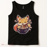 Cute Japanese Anime Kawaii Fox Eating Ramen Ns Tank Top thumb 2