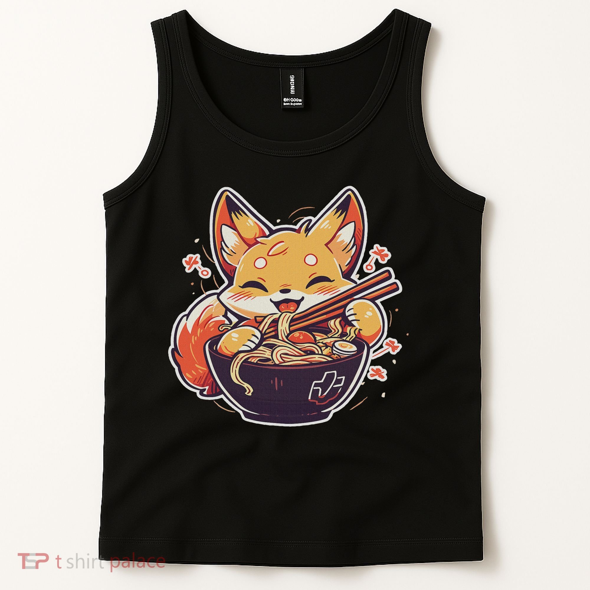 Cute Japanese Anime Kawaii Fox Eating Ramen Ns Tank Top