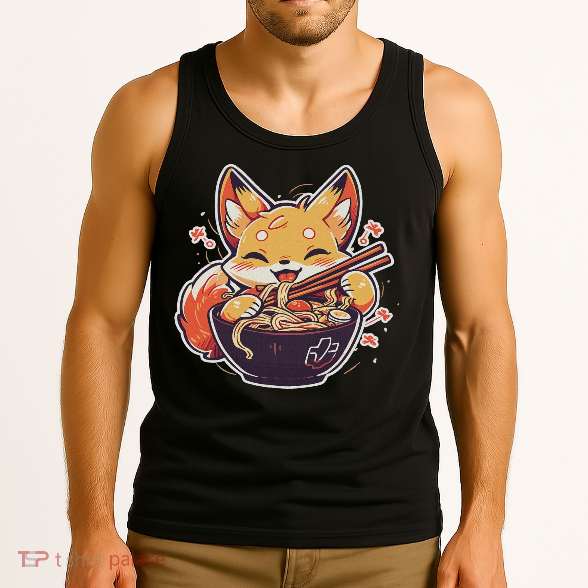 Cute Japanese Anime Kawaii Fox Eating Ramen Ns Tank Top