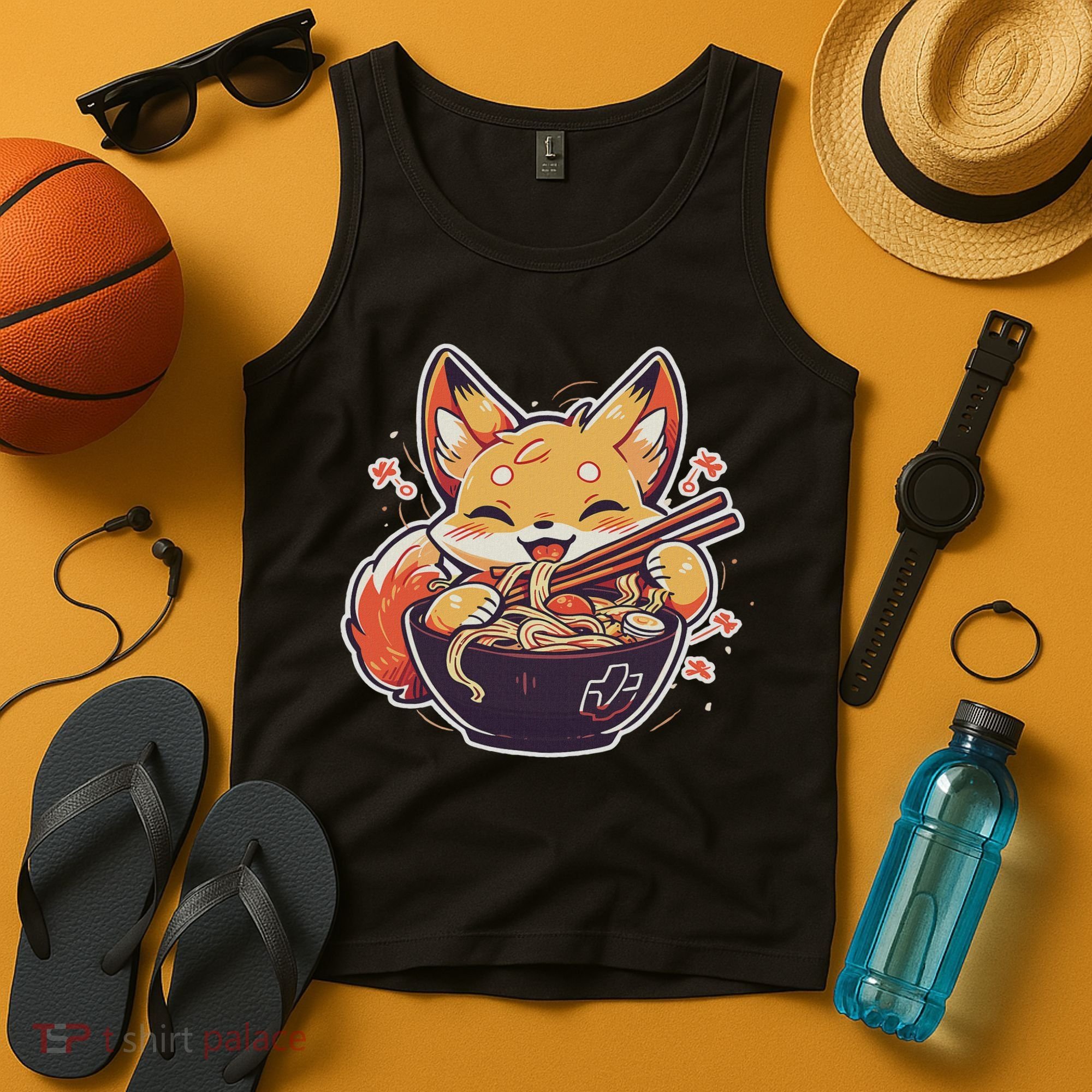 Cute Japanese Anime Kawaii Fox Eating Ramen Ns Tank Top