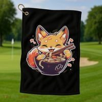 Cute Japanese Anime Kawaii Fox Eating Ramen Ns Golf Towel thumb 1