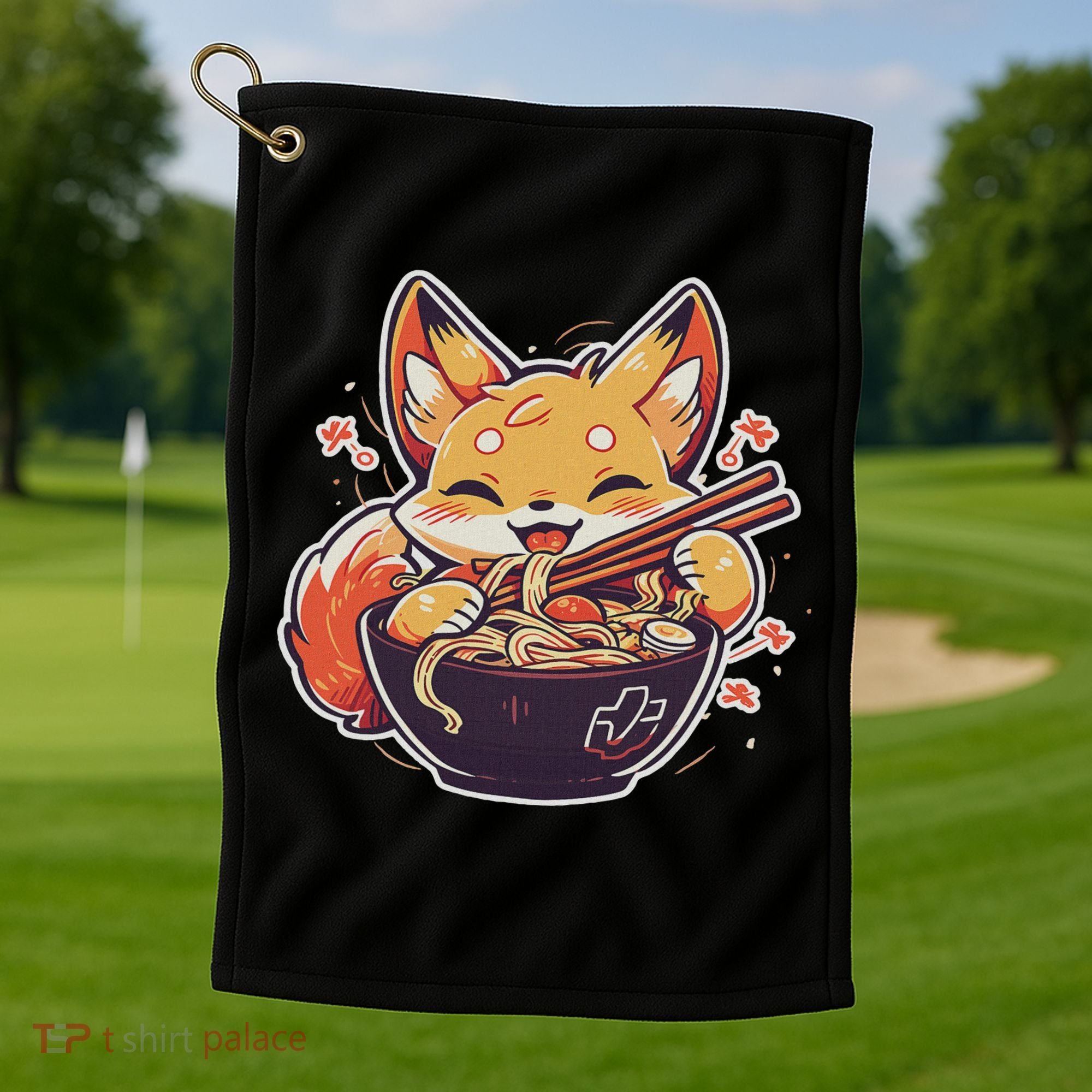Cute Japanese Anime Kawaii Fox Eating Ramen Ns Golf Towel