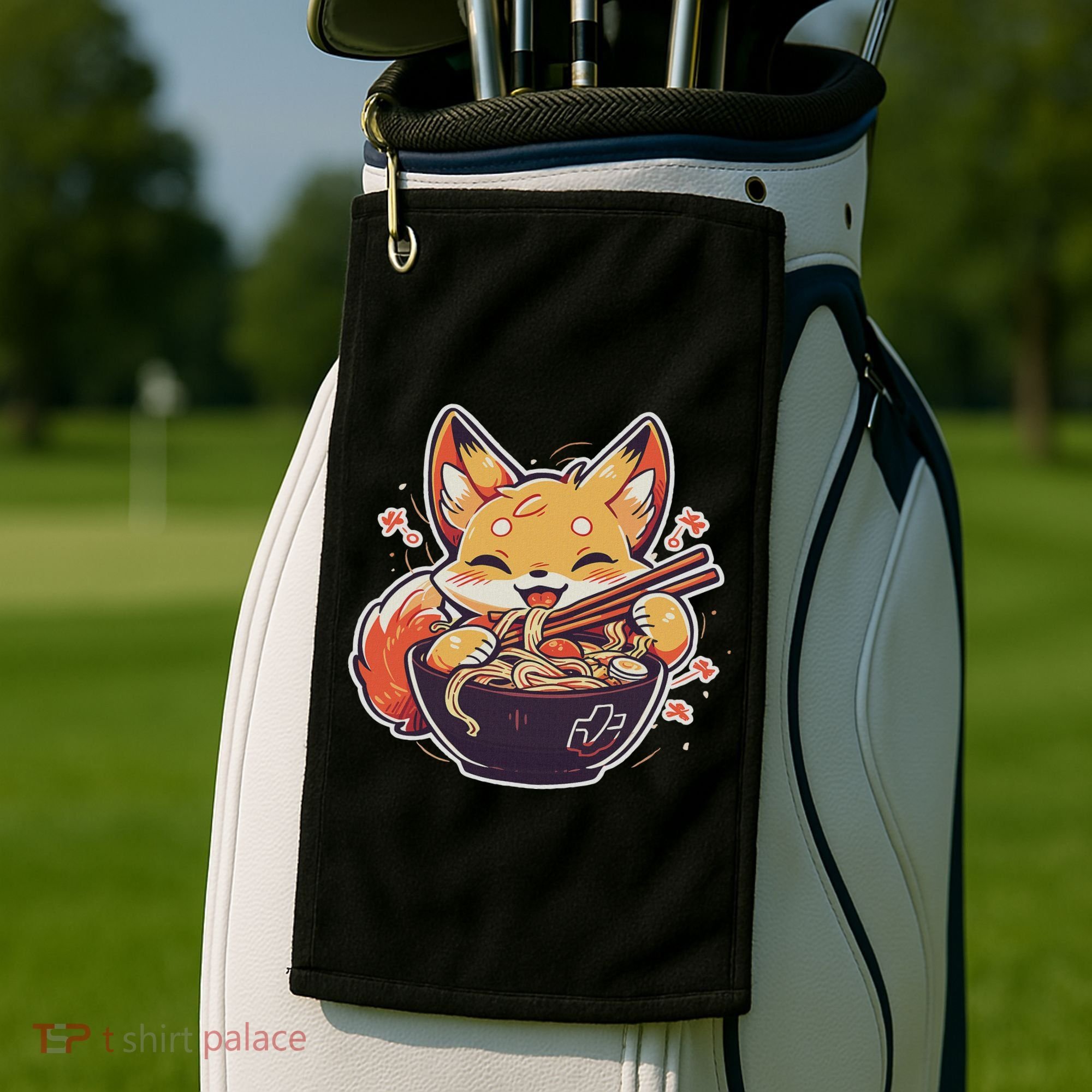 Cute Japanese Anime Kawaii Fox Eating Ramen Ns Golf Towel