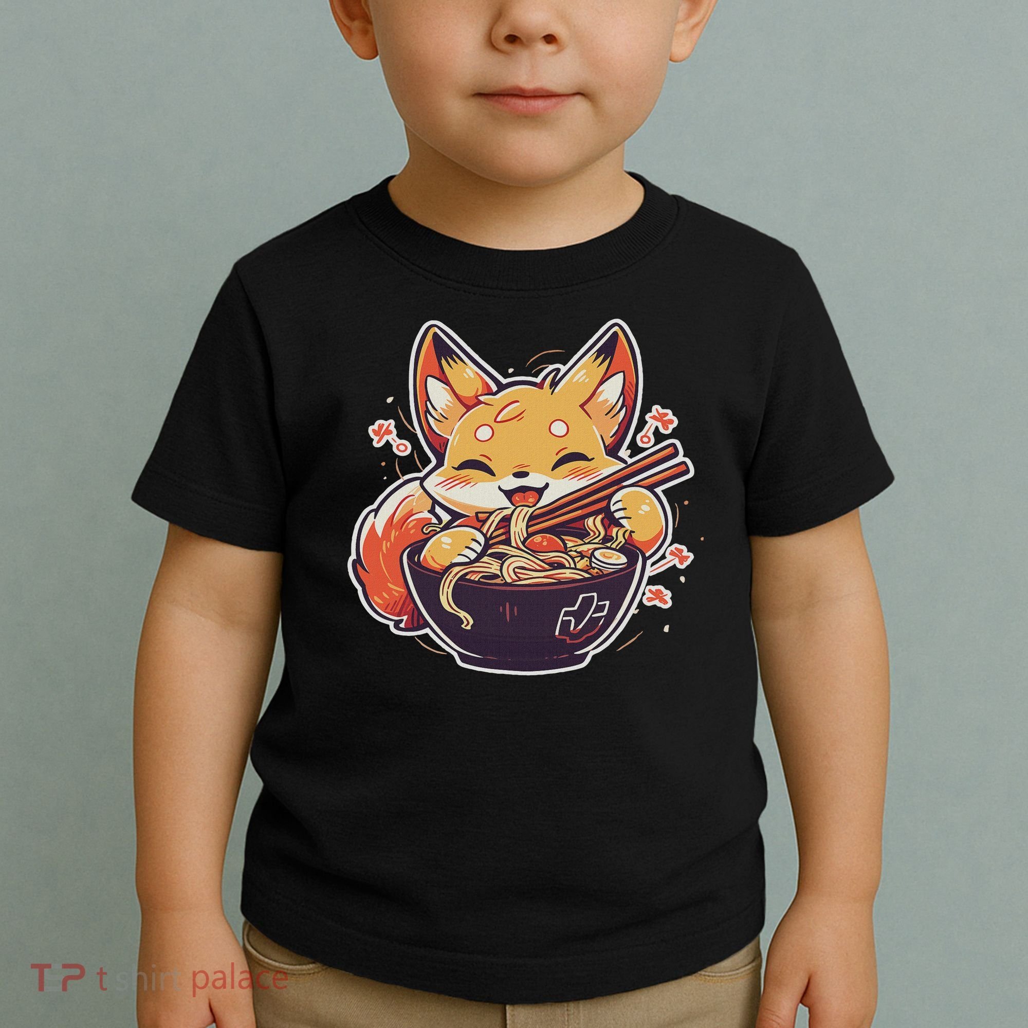 Cute Japanese Anime Kawaii Fox Eating Ramen Ns Toddler T-Shirt