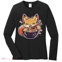 Cute Japanese Anime Kawaii Fox Eating Ramen Ns Women's Long Sleeve Shirt thumb 0