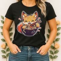 Cute Japanese Anime Kawaii Fox Eating Ramen Ns Women's T-Shirt thumb 2