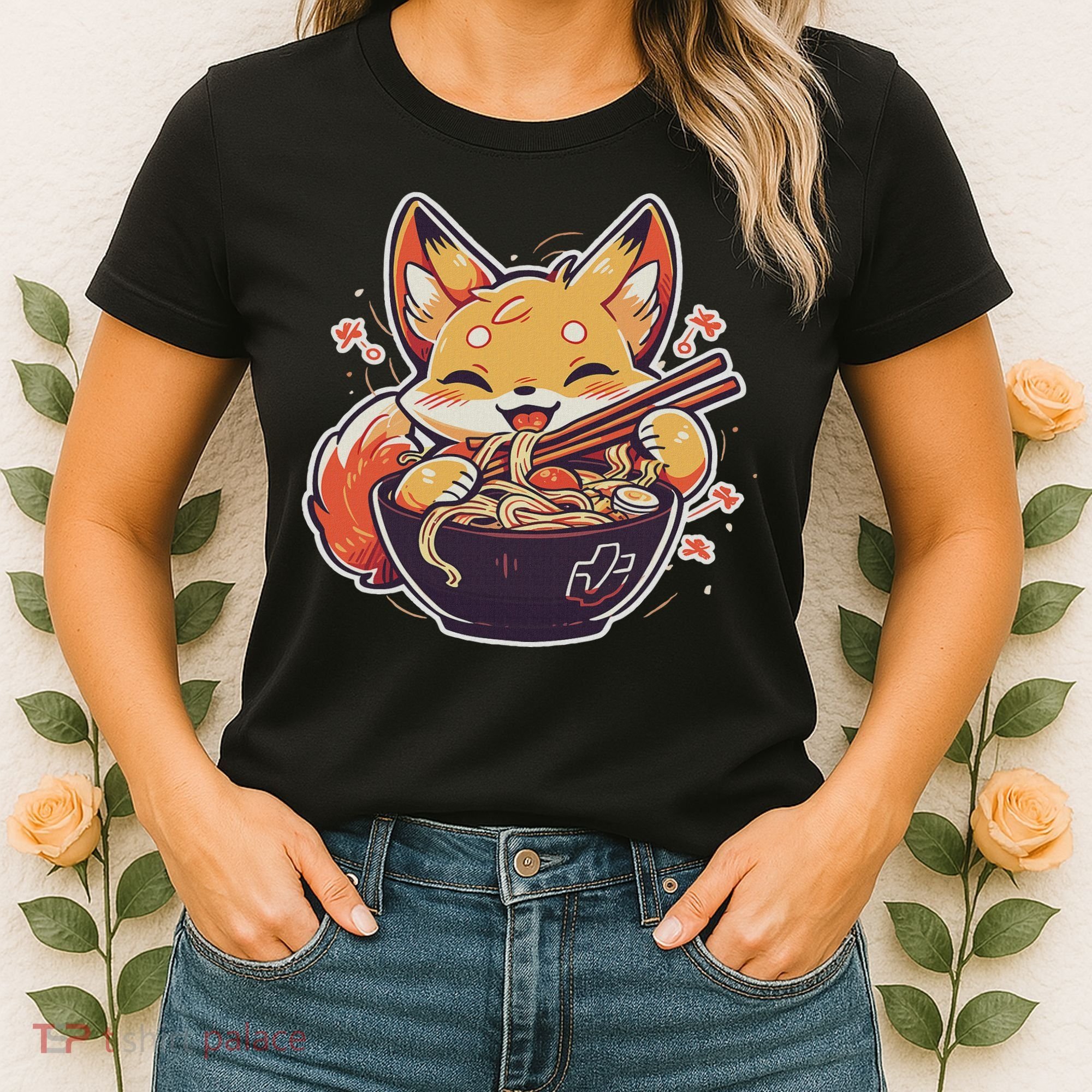 Cute Japanese Anime Kawaii Fox Eating Ramen Ns Women's T-Shirt
