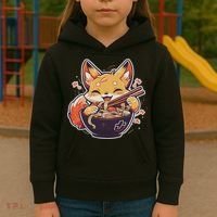 Cute Japanese Anime Kawaii Fox Eating Ramen Ns Kids Hoodie thumb 3