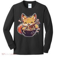 Cute Japanese Anime Kawaii Fox Eating Ramen Ns Kids Long Sleeve Shirt thumb 0