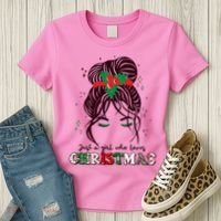 Cute Just A Girl Who Loves Christmas Women's T-Shirt thumb 3
