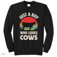 Cow Just A Who Loves Retro Farm Animal Farmer Sunset Sweatshirt thumb 0