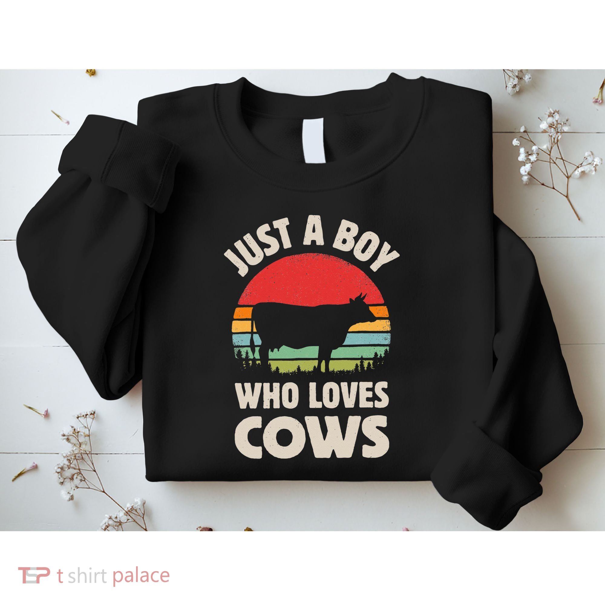 Cow Just A Who Loves Retro Farm Animal Farmer Sunset Sweatshirt