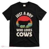 Cow Just A Who Loves Retro Farm Animal Farmer Sunset T-Shirt thumb 0