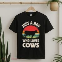 Cow Just A Who Loves Retro Farm Animal Farmer Sunset T-Shirt thumb 2