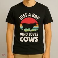 Cow Just A Who Loves Retro Farm Animal Farmer Sunset T-Shirt thumb 3