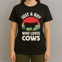 Cow Just A Who Loves Retro Farm Animal Farmer Sunset T-Shirt thumb 4