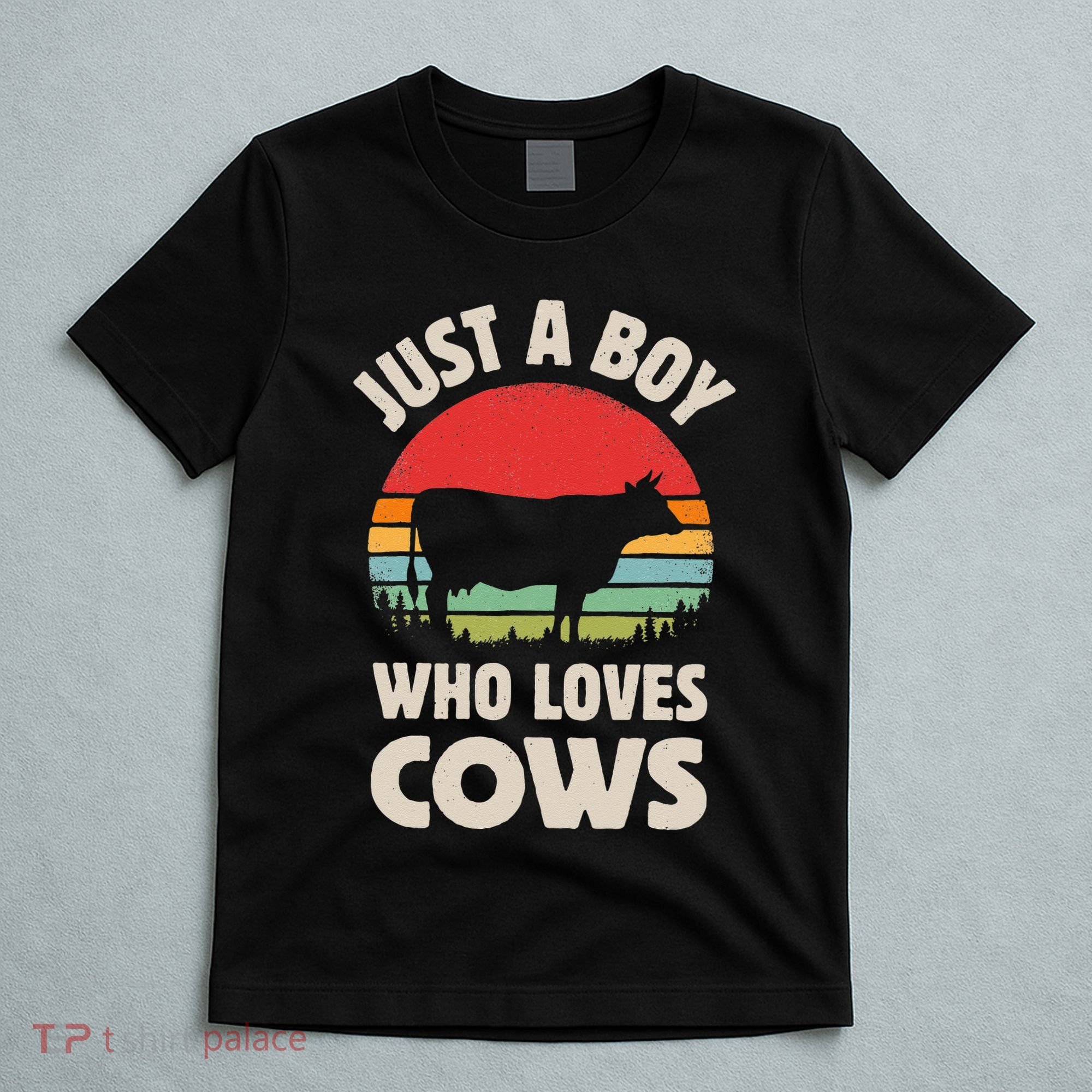 Cow Just A Who Loves Retro Farm Animal Farmer Sunset T-Shirt