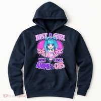 Cute Just A Girl Who Love Anime And Cats Hoodie thumb 0