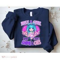 Cute Just A Girl Who Love Anime And Cats Sweatshirt thumb 2