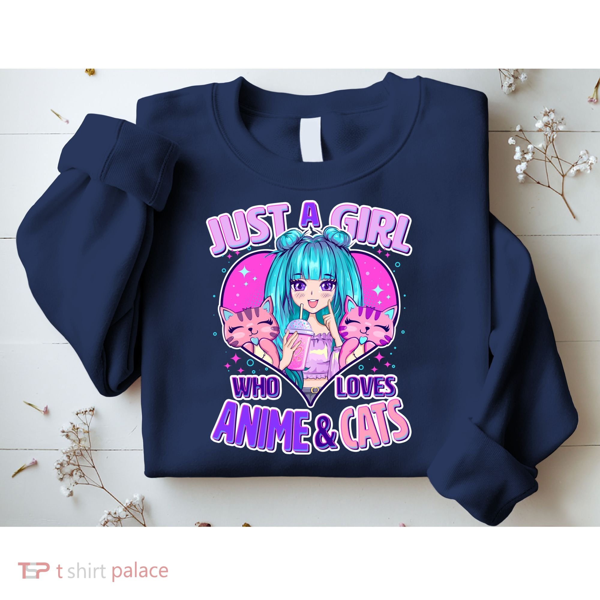 Cute Just A Girl Who Love Anime And Cats Sweatshirt
