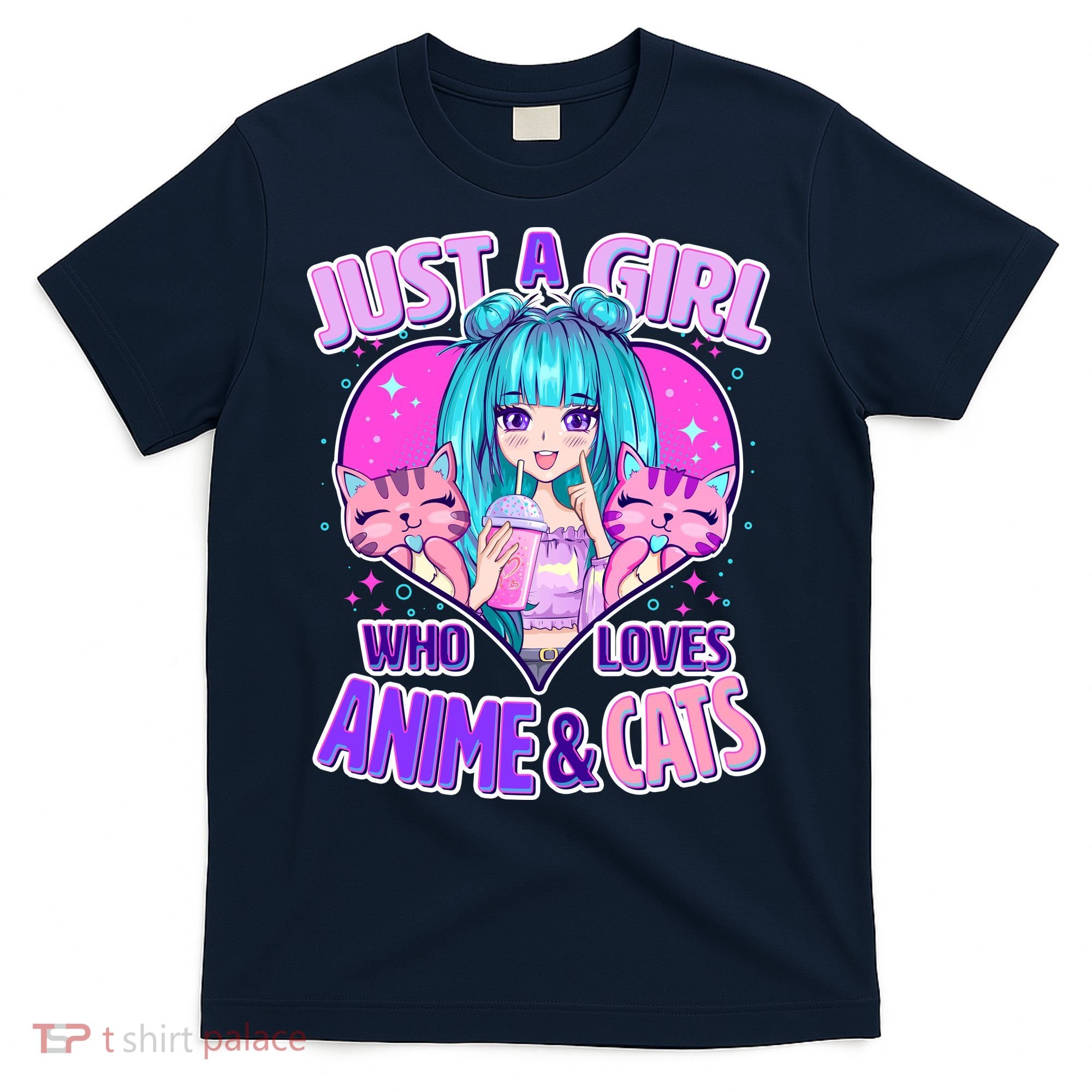 Cute Just A Girl Who Love Anime And Cats T-Shirt