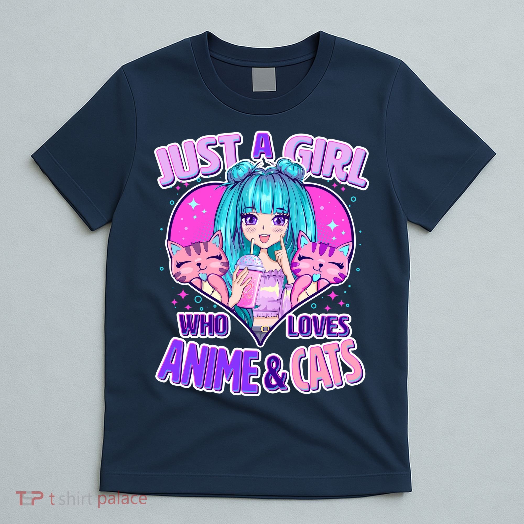 Cute Just A Girl Who Love Anime And Cats T-Shirt