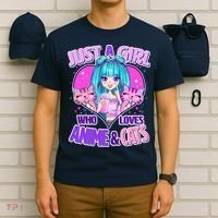 Cute Just A Girl Who Love Anime And Cats T-Shirt thumb 6