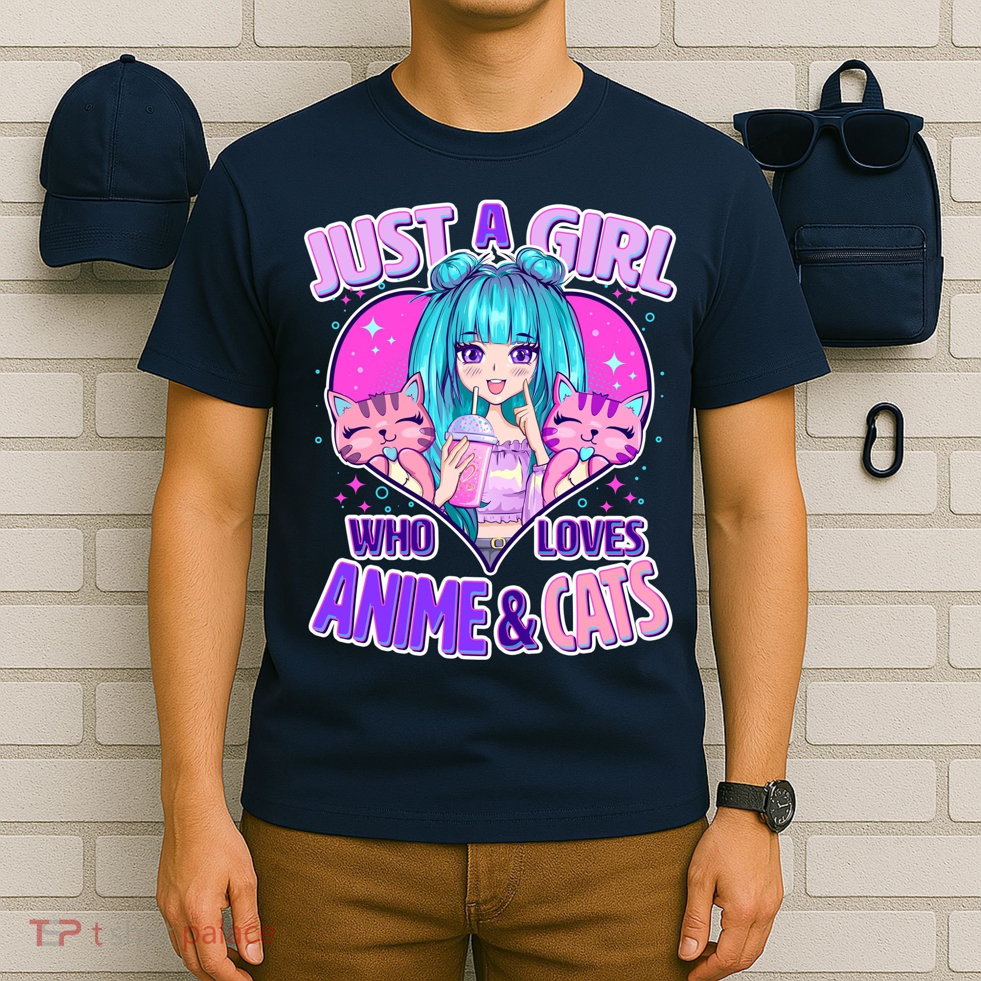 Cute Just A Girl Who Love Anime And Cats T-Shirt