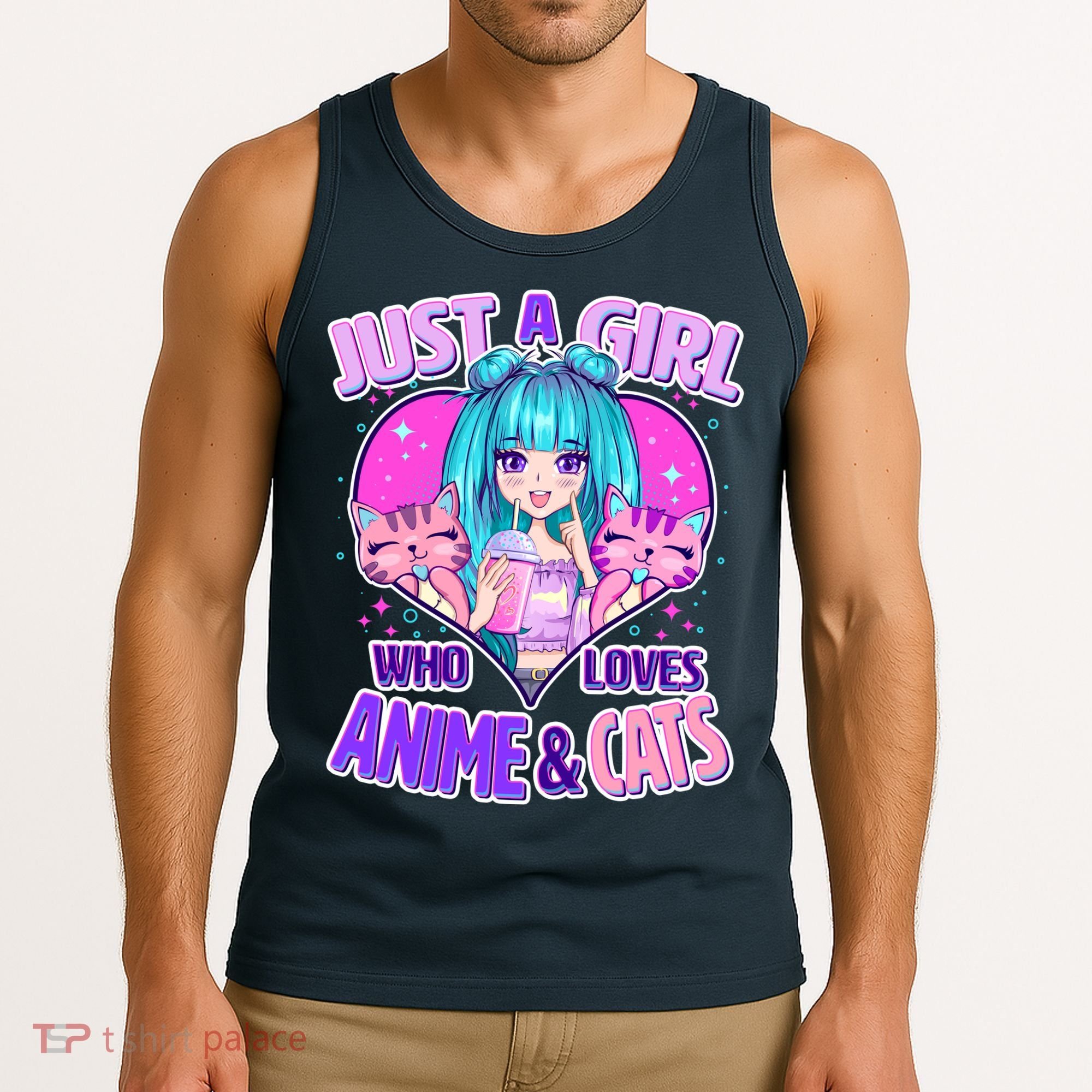 Cute Just A Girl Who Love Anime And Cats Tank Top