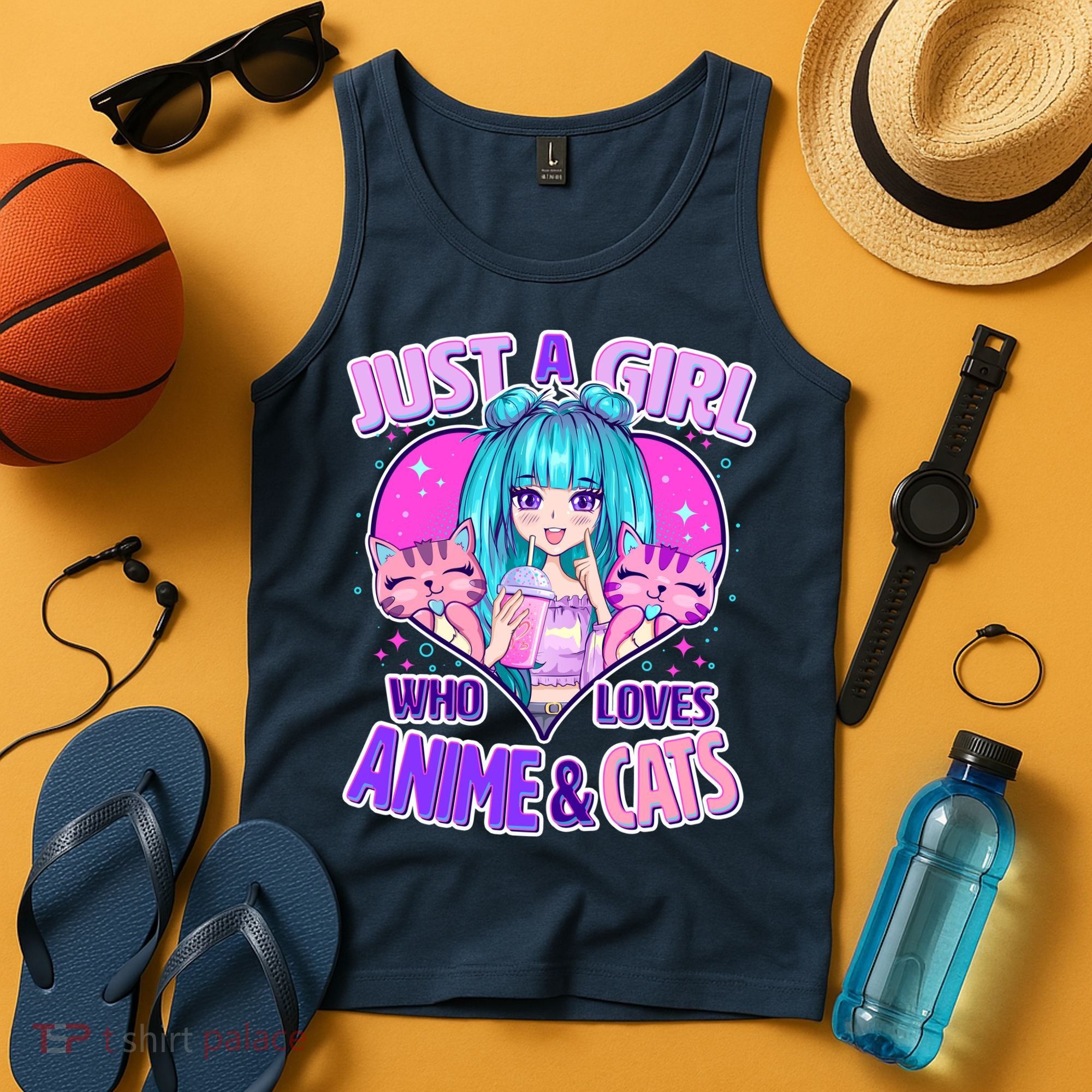 Cute Just A Girl Who Love Anime And Cats Tank Top