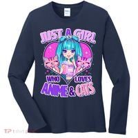 Cute Just A Girl Who Love Anime And Cats Women's Long Sleeve Shirt thumb 0