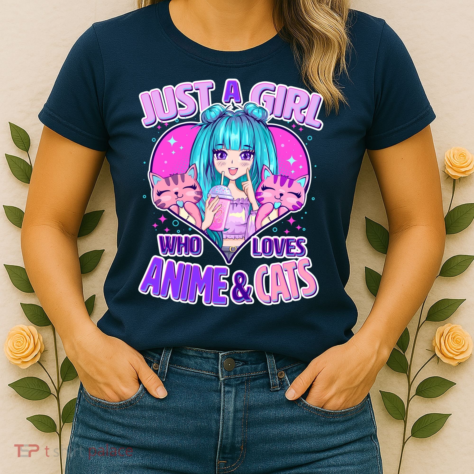 Cute Just A Girl Who Love Anime And Cats Women's T-Shirt