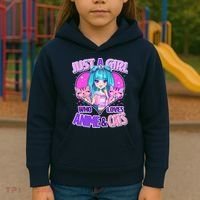 Cute Just A Girl Who Love Anime And Cats Kids Hoodie thumb 3
