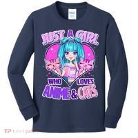 Cute Just A Girl Who Love Anime And Cats Kids Long Sleeve Shirt thumb 0