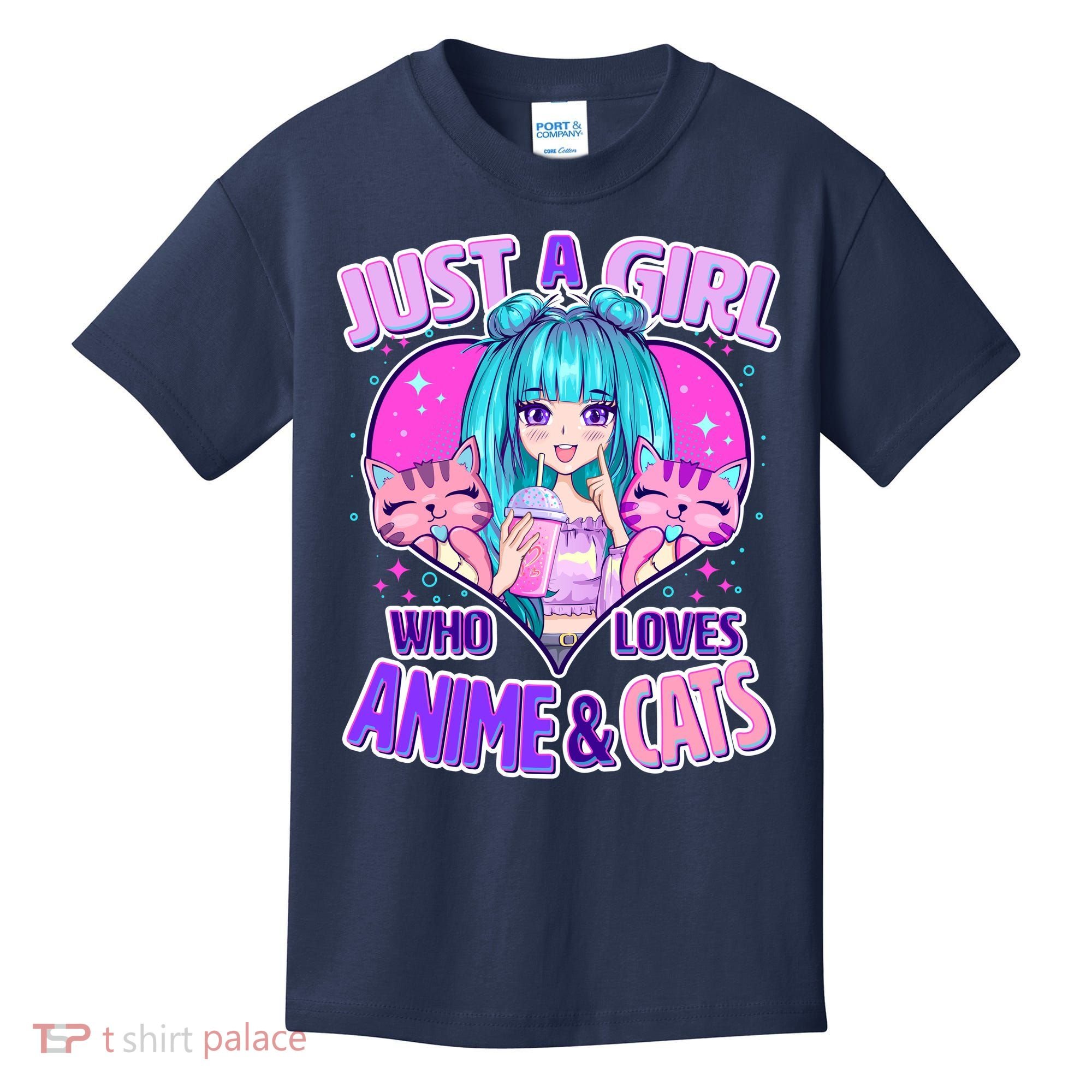 Cute Just A Girl Who Love Anime And Cats Kids T-Shirt