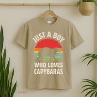 Capybara Just A Boy Who Loves Capybaras Retro Vintage Sunset T-Shirt thumb 2