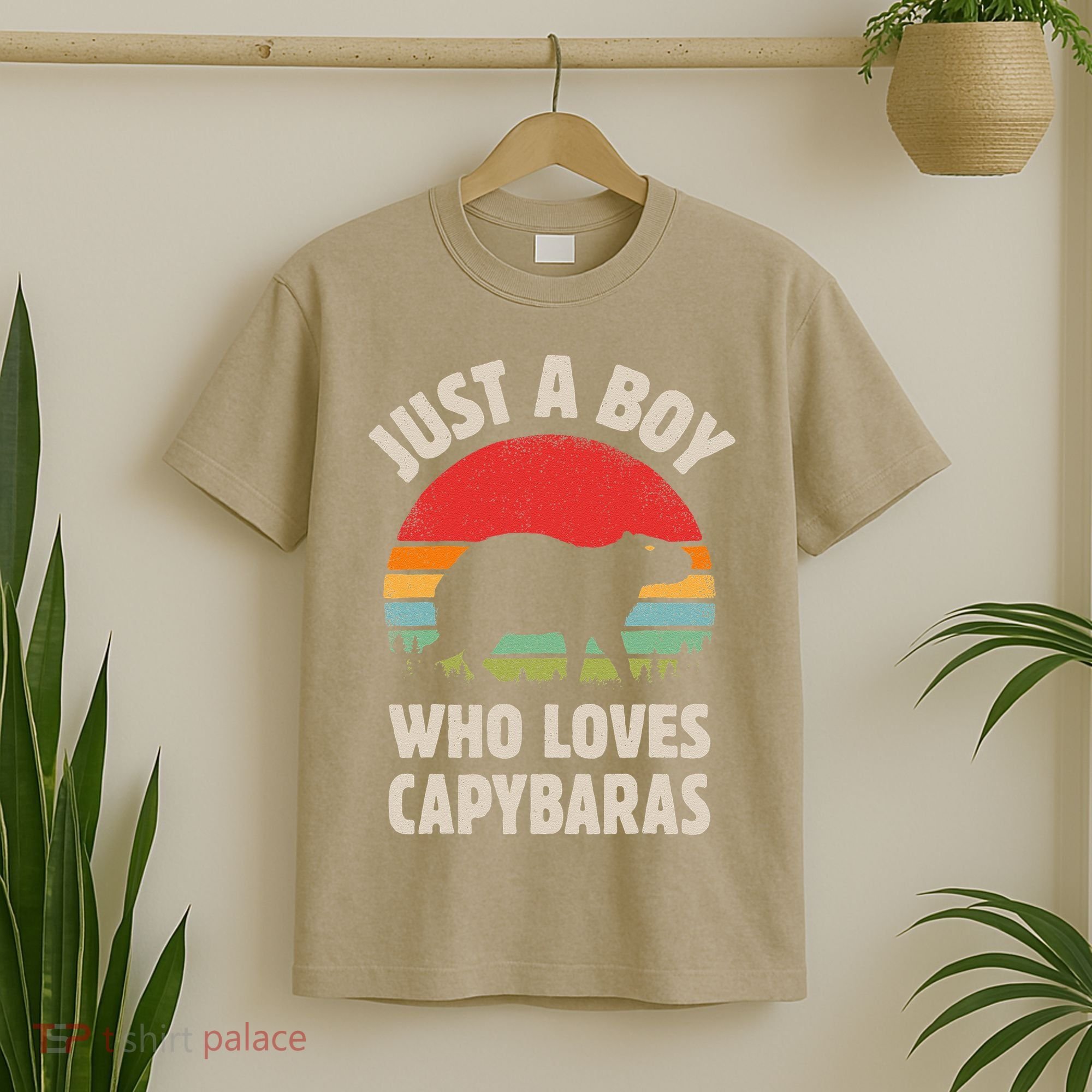 Capybara Just A Boy Who Loves Capybaras Retro Vintage Sunset T-Shirt