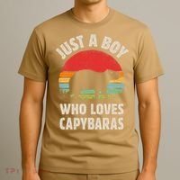 Capybara Just A Boy Who Loves Capybaras Retro Vintage Sunset T-Shirt thumb 3