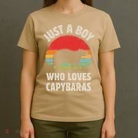 Capybara Just A Boy Who Loves Capybaras Retro Vintage Sunset T-Shirt thumb 4